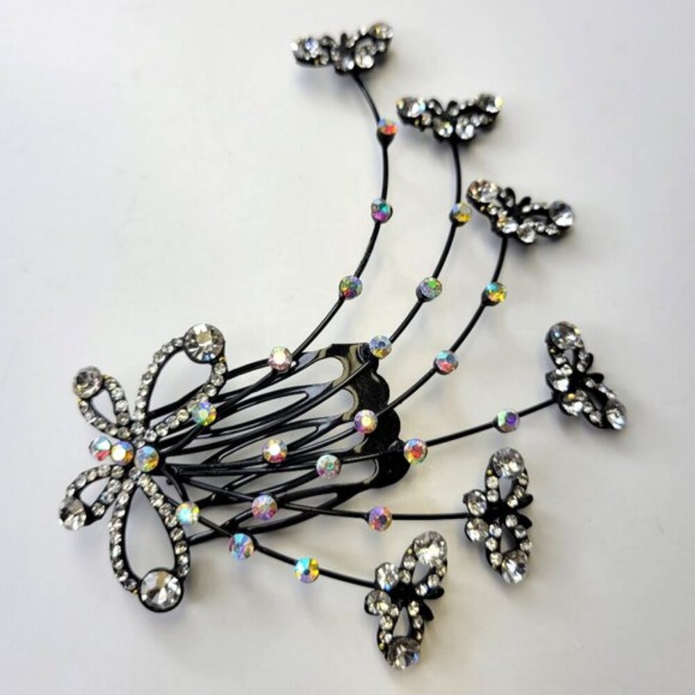 Crystal Studded Butterfly Hair Comb Wedding HairComb Bridal HairClip